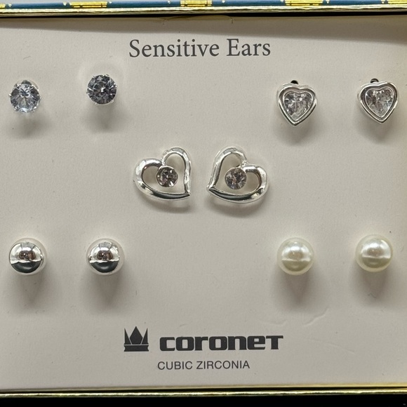 Box Set 5 Pairs Silver Stud Earrings Hearts - Picture 13 of 15